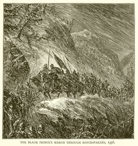The Black Princes mars gjennom Roncesvalles, 1356 av English School