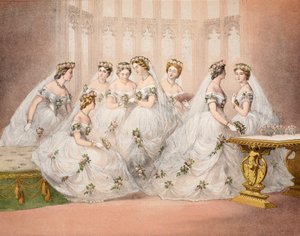 The Bridesmaids, 10. mars, 1863, fra A Memorial of the Marriage of Edward VII and Alexandra of Denmark, pub. 1864 av English School