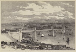 Britannia Tubular Bridge over Menai-stredet (gravering) av English School