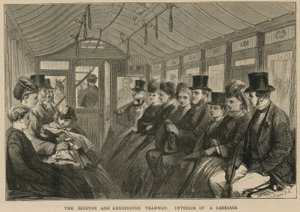Brixton og Kennington Tramway - interiøret i en vogn av English School