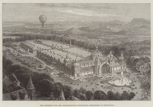 Bygningen for den internasjonale industriutstillingen i Edinburgh (gravering) av English School