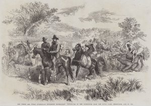 Burke and Wills Australian Exploring Expedition, ekspedisjonens avgang fra Royal Park, Melbourne, 20. august 1860 (gravering) av English School