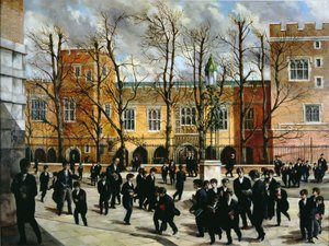 The Burning Bush på toppen av Common Lane, med utsikt over New Schools, Eton College, ca. 1935 av English School