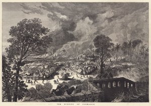 The Burning of Coomassie (gravering) av English School