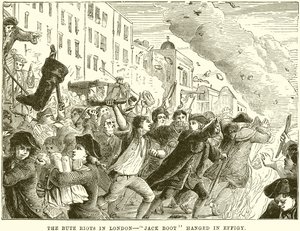Bute Riots i London - Jack Boot ble hengt i Effigy av English School