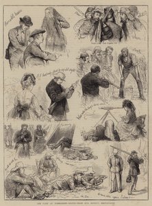 Leiren i Wimbledon, blader fra kunstnerens skissebok (gravering) av English School