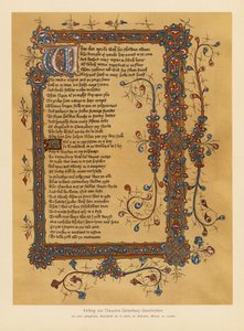 Canterbury-fortellingene av Geoffrey Chaucer (fargelitografi) av English School