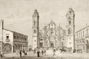 Katedralen i Havana, Cuba (litho) av English School