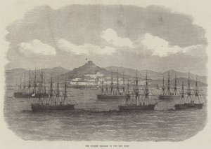 Kanalskvadronen i Vigo Bay, Spania (gravering) av English School