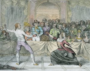 Chevalier dEon, kledd som en kvinne, i en fektekamp (senere farge) av English School