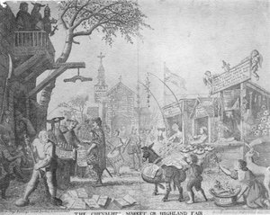Chevaliers Market, eller Highland Fair, utgitt av George Bickham den yngre, 1745 av English School