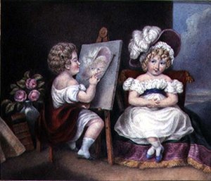 Barneportrettisten, ca. 1825 (akvarell på papir) av English School