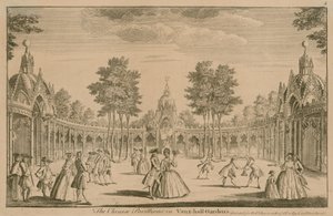 De kinesiske paviljongene i Vauxhall Gardens, London av English School