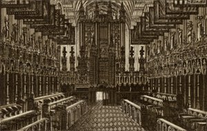 Koret, ser vestover, St George's Chapel, Windsor (litho) av English School