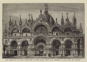 Markuskirken, Venezia, utsikt over fasaden som det er foreslått å rive ned og gjenoppbygge (gravering) av English School