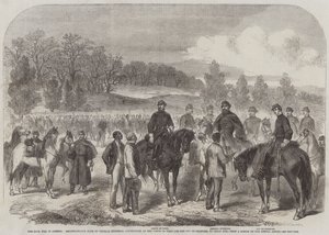 Borgerkrigen i Amerika, rekognosering laget av general Stoneman, akkompagnert av Comte de Paris og Duc de Chartres, til Cedar Run (gravering) av English School