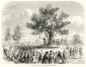 Kolonistene under Liberty Tree (gravering) av English School