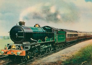 "Cornish Riviera Express," trukket av "King George V," Great Western Railway (farge litho) av English School