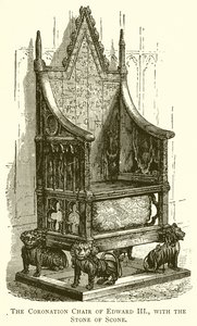 Kroningsstolen til Edward III., med Stone of Scone av English School