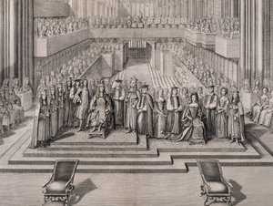 Kroningen av kong Jakob II (1633-1701) og hans andre kone Maria av Modena (1658-1718) 1685 av English School