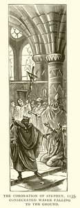 The Coronation of Stephen, 1135. Innviet oblat som faller til bakken