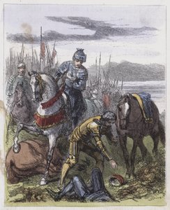 Kronen til Richard III, funnet på Bosworth Field (farget gravering) av English School