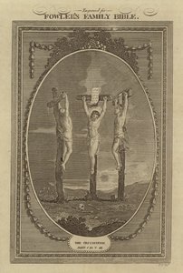 Korsfestelsen, Johannes, kapittel 19, vers 18 (gravering) av English School