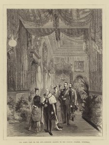 Tsarens besøk i byen, korridor som fører til rådssalen, Guildhall (gravering) av English School