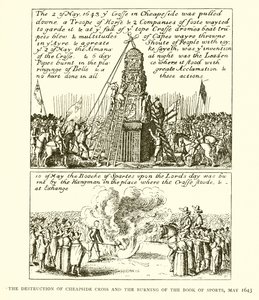 Ødeleggelsen av Cheapside Cross and the Burning of the Book of Sports, mai 1643 av English School