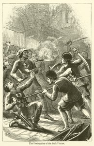 Ødeleggelsen av Sark-piratene (gravering) av English School