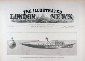 Forskyvningen synkende og stigende ubåtbåt Nautilus, Working by Electric Power, fra The Illustrated London News, 26. februar 1887 av English School