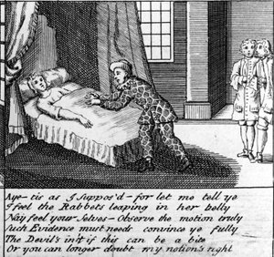 The Doctor in Labour, eller The New Whim Wham fra Guildford, ca. 1726 av English School