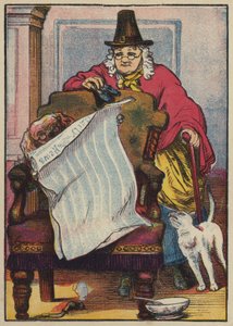 Hunden som leser nyhetene (fargelitografi) av English School