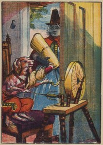 Hunden som spinner (fargelitografi) av English School