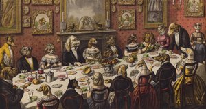 The Dog's Dinner Party (farge litho) av English School