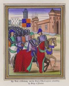 The Duke of Brittany og The Earl of Buckingham konserter The Siege Of Nantes (farget gravering) av English School