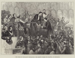 Hertugen av Connaught deler ut dronningens priser for tegning i Guildhall (gravering) av English School
