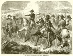 Hertugen av Wellington på feltet Waterloo av English School