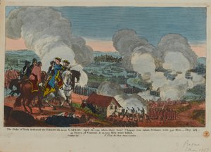Hertugen av York (1763-1827) beseiret franskmennene nær Cateau, 26. april 1794, fra et sett med syvårskrigsscener utgitt av F. West, 1834 av English School