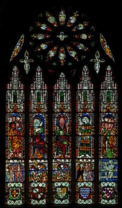 E-vinduet som viser den siste dommen: Kristus, Jomfru Maria, St John Baptist (rosevindu - internt) av English School