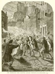 Edinburgh-mobben som fraktet kaptein Porteous til henrettelse, 1737 av English School