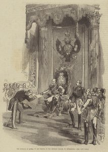 Keiseren av Russland på sin trone, i det keiserlige palasset, St. Petersburg (gravering) av English School