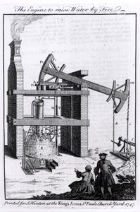 The Engine to Raise Water by Fire, et diagram av Newcomens dampmotor for Universal Magazine, 1747 av English School