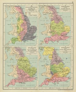 Den engelske erobringen av Storbritannia. England i det åttende århundre. England ved freden i Wedmore eller Chippenham (fargelitografi) av English School