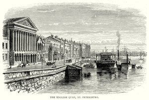 Den engelske kaien, St. Petersburg (gravering) av English School