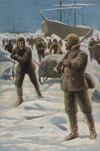 Erebus og terror i isen (farge litho) av English School