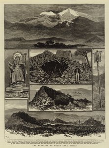 Utbruddet av Etna, Sicilia (gravering) av English School