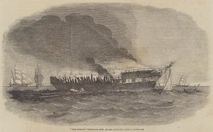 "The Europa" Transport Ship, slik hun dukket opp 1. juni, syv om morgenen (gravering) av English School