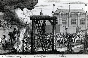 Henrettelsen av Oliver Cromwell, John Bradshaw og Henry Ireton, ca. 1661 av English School