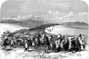 Exodus of Theodores Broken Army, fra den britiske ekspedisjonen til Abessinia, 1868 av English School